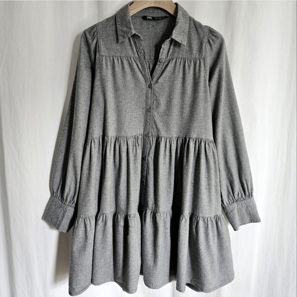 🇪🇦 Zara Grey Tiered Mini Shirt Dress - Picture 4 of 16